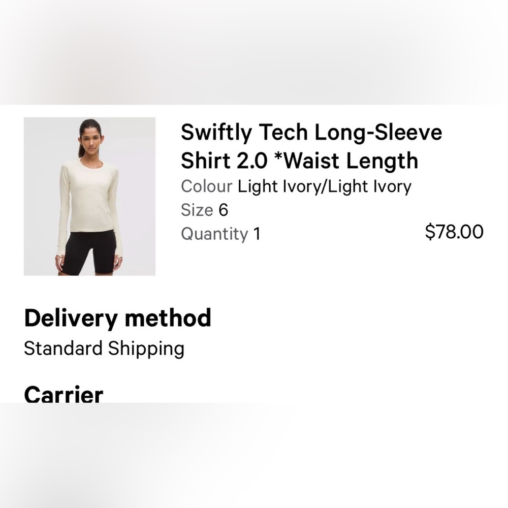 Lululemon swiftly tech long sleeve size 6 light ivory